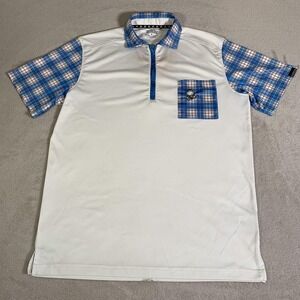 Tattoo Golf Polo Shirt Mens Large White Plaid Skull Pocket Golf Performance‎